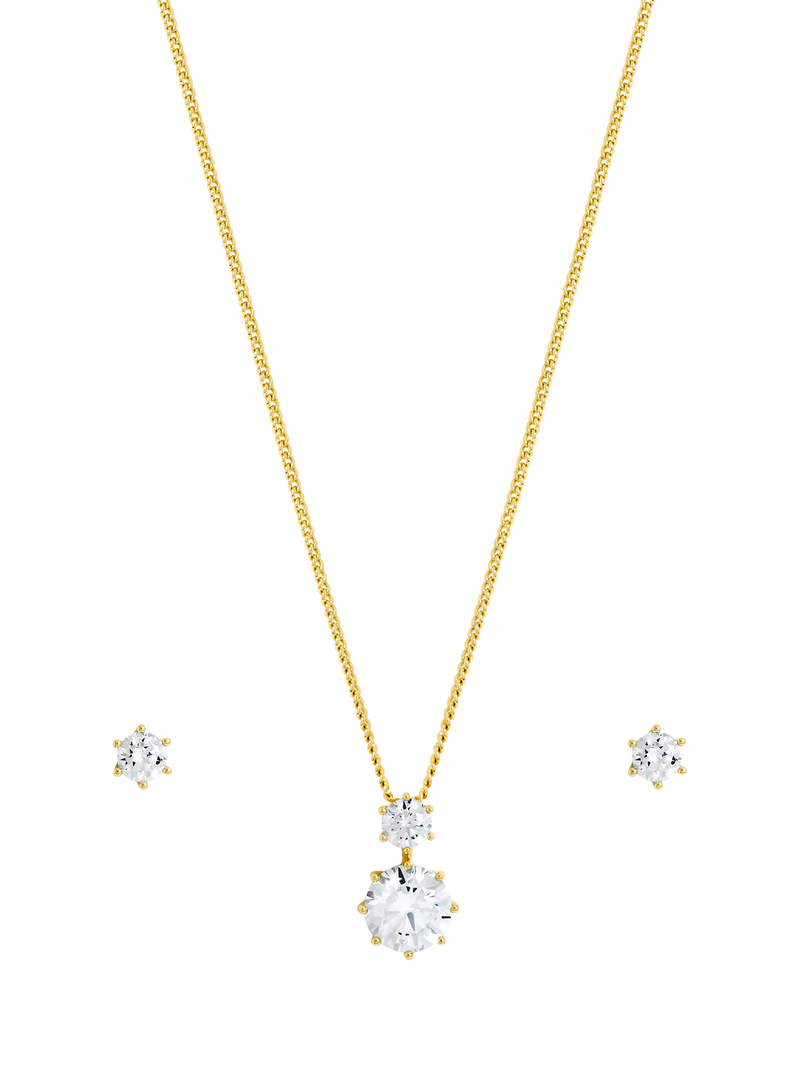 Jon Richard cubic zirconia round drop gold earrings, UK version