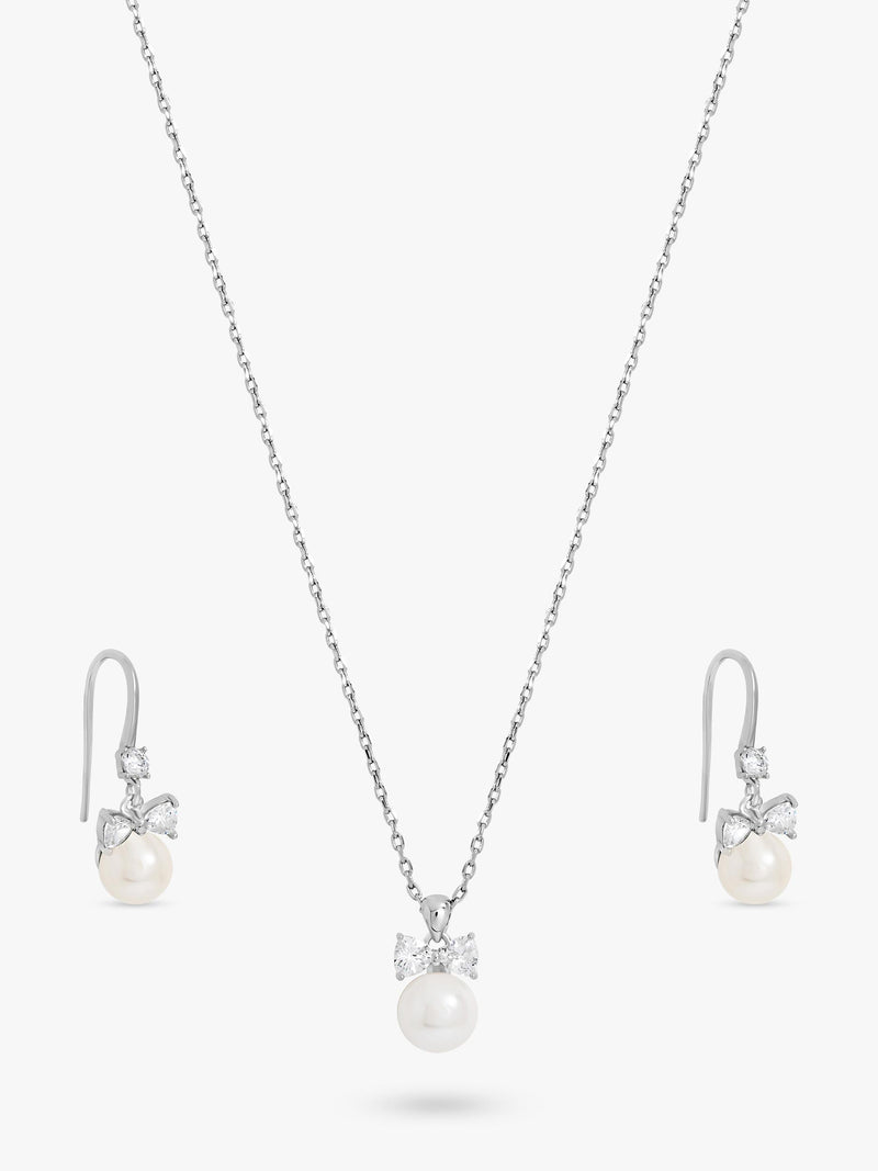 Jon Richard crystal bow and pearl drop earring set in silver, UK version