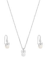 John Lewis Rhodium Plated Crystal Bow and Pearl Drop Earring Set in Silver- Buy online at McGrocer