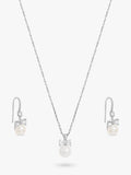 Jon Richard crystal bow and pearl drop earring set in silver, UK version