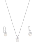 Jon Richard crystal bow and pearl drop earring set in silver, UK version