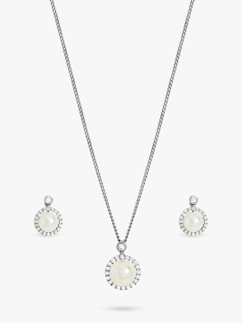 Gold-Plated Cubic Zirconia Pearl Halo Pierced Earrings Box Set