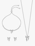 Silver Plated Pave Bow Earring Set for Pierced Ears
