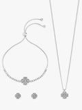 Silver-Plated Pave Clover Jewellery Trio Set with Pierced Earrings