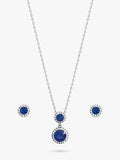 Rhodium-Plated Double Halo Sapphire Drop Earrings Set with Cubic Zirconia