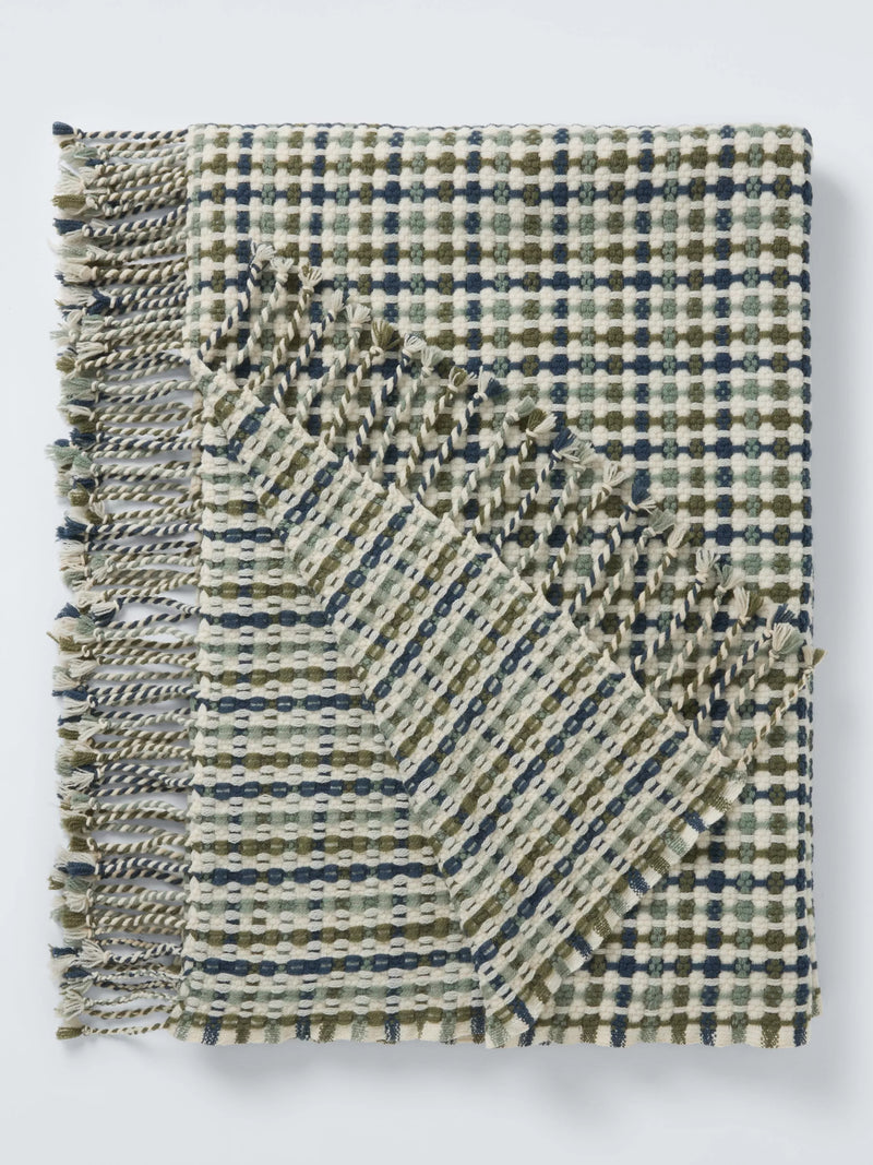 John Lewis wool throw in blue and green check - British product