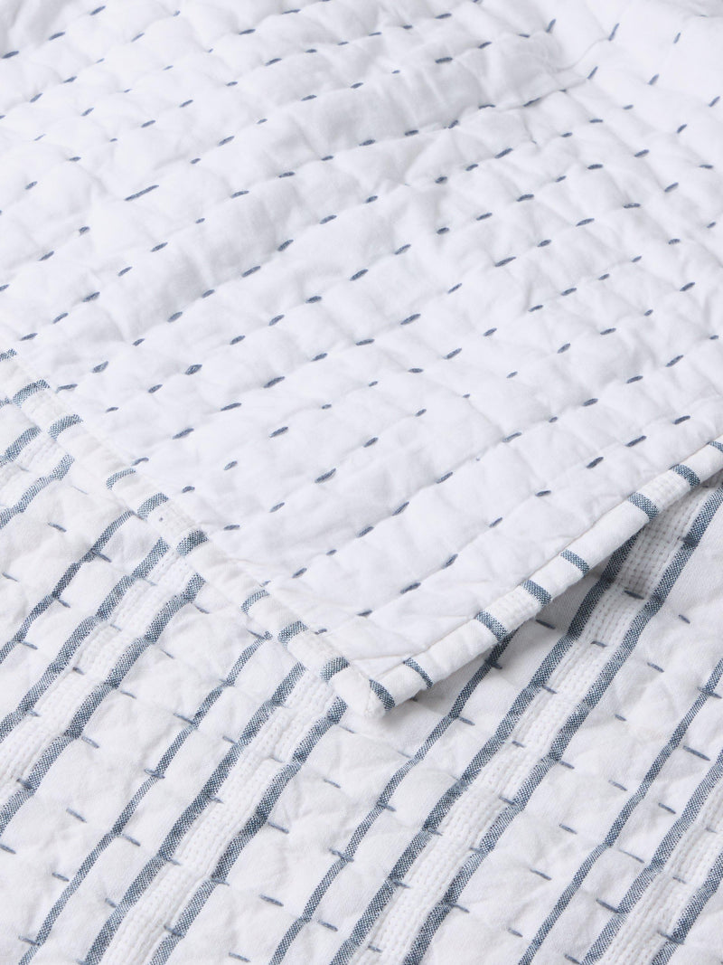 John Lewis striped cotton quilt blue king size (British brand)