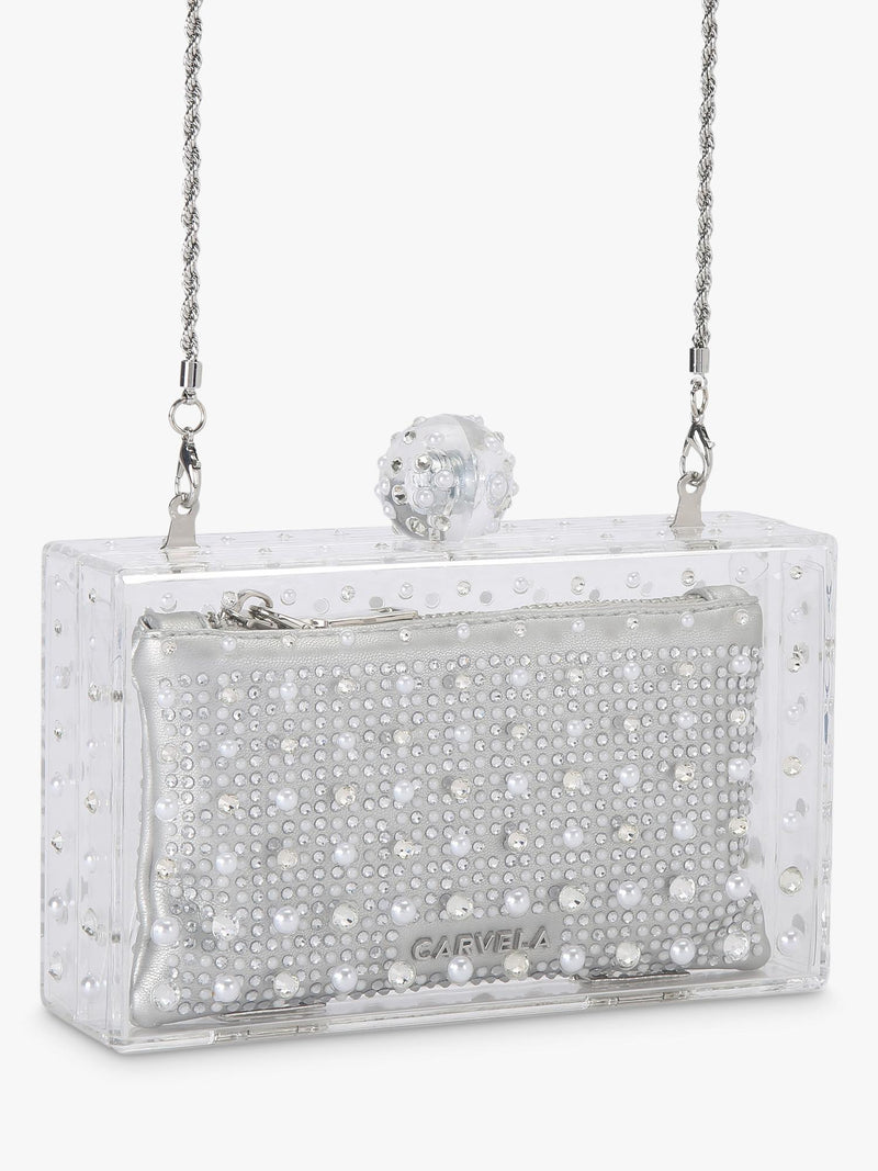 Carvela Cristallo clutch bag silver (British brand)