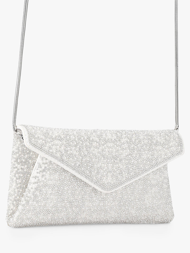 Carvela Stargaze embellished envelope clutch bag, imported from the UK