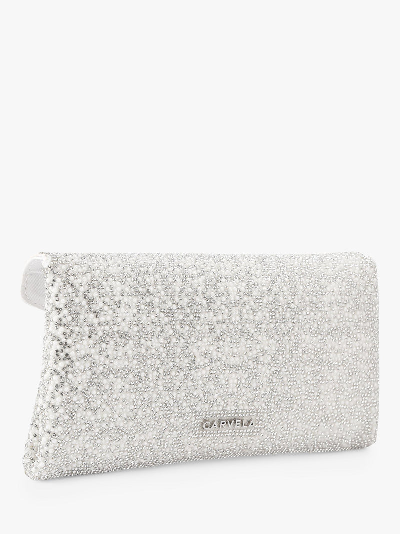 Carvela Stargaze embellished envelope clutch bag, imported from the UK