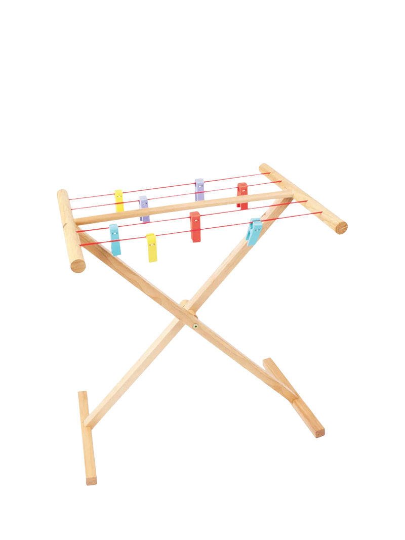 Bigjigs Toys wooden clothes airer with 8 pegs - British product