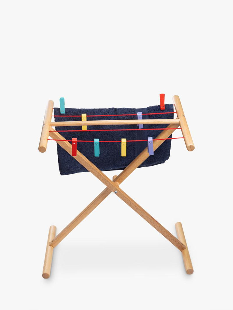 Bigjigs Toys wooden clothes airer with 8 pegs - British product
