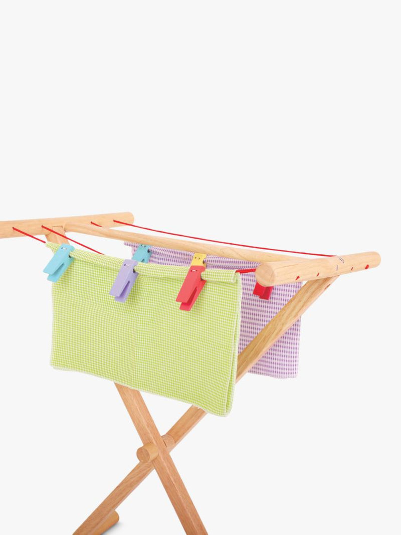 Bigjigs Toys wooden clothes airer with 8 pegs - British product