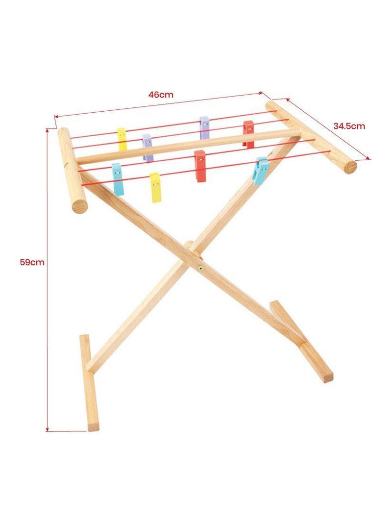 Bigjigs Toys wooden clothes airer with 8 pegs - British product