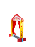 Bigjigs Toys Showtime wooden puppet theatre with red silk curtains - British product