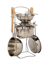 John Lewis Bigjigs Toys Cooking Pot Rack Pretend Play Set- Buy online at McGrocer