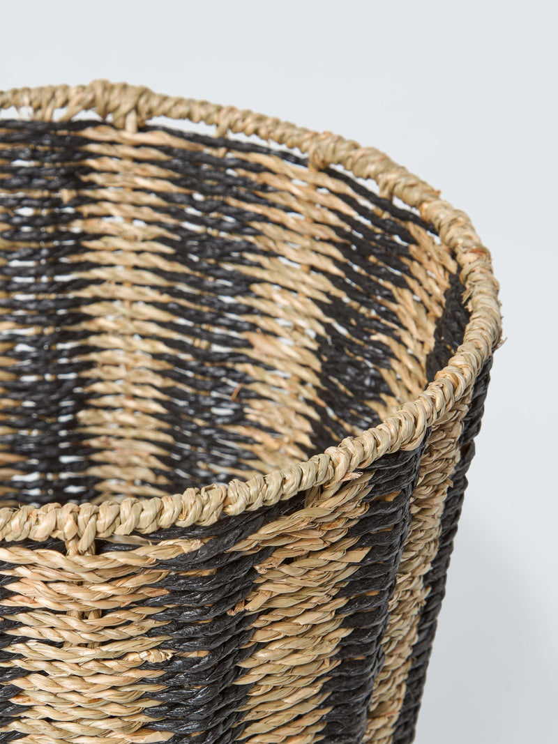 John Lewis waste paper bin black natural woven seagrass (British brand)