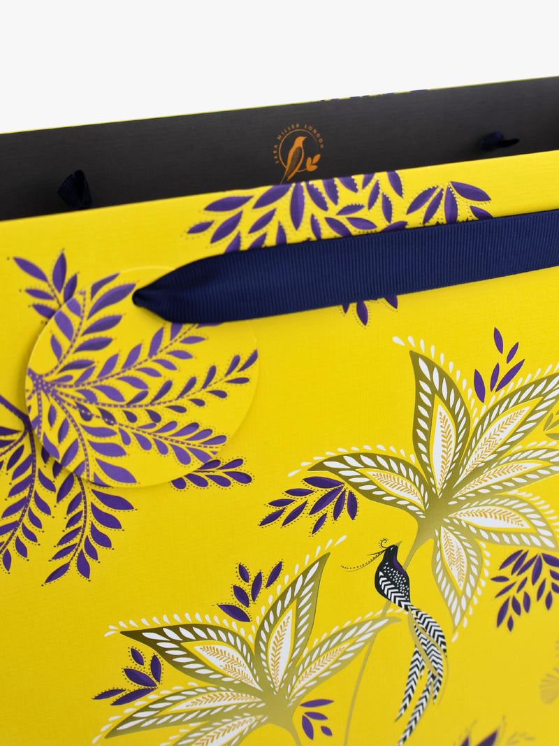 Sara Miller Botanic Blooms yellow gift bag with foil - imported from the UK