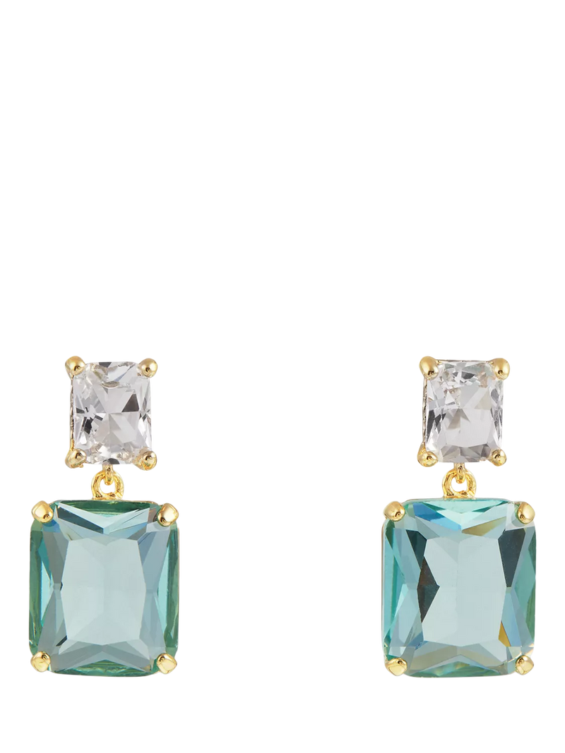 Orelia crystal double drop earrings in aquamarine, imported from the UK