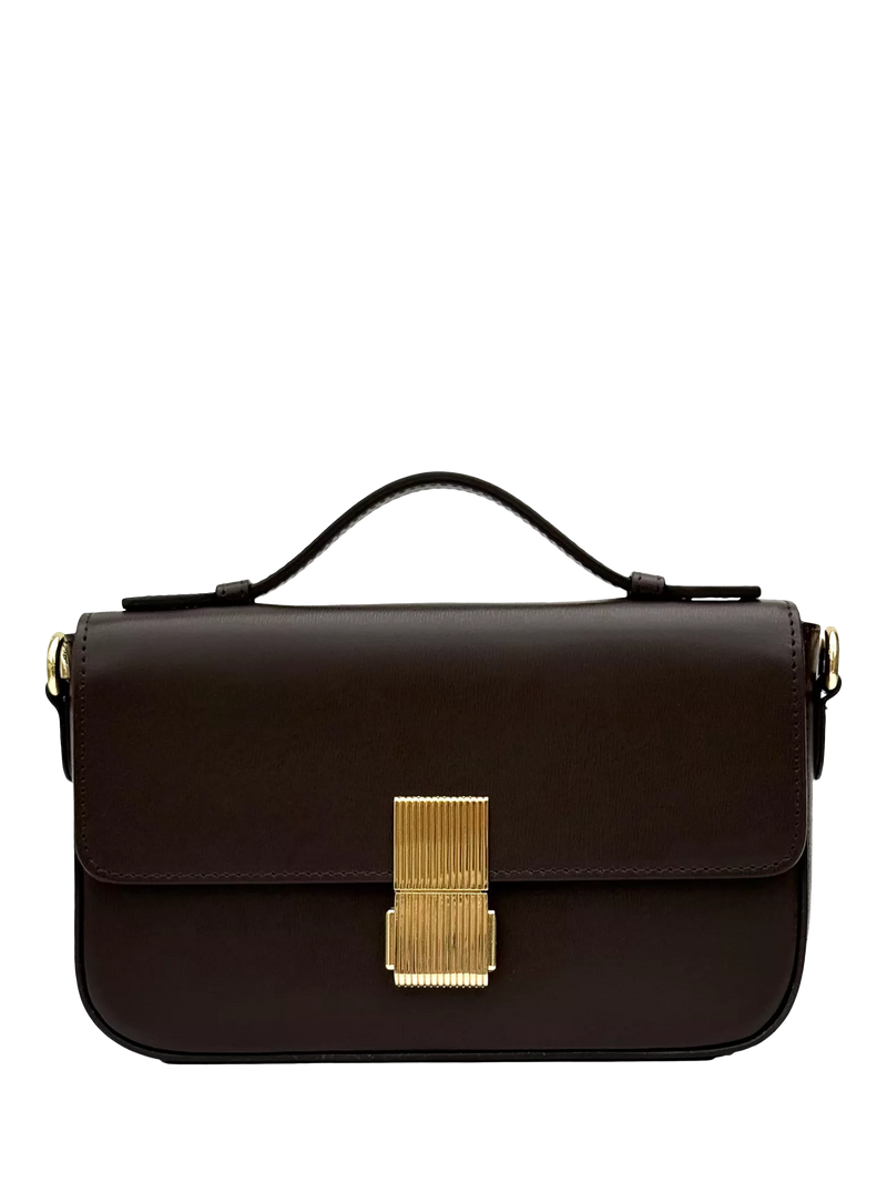 Apatchy London Flora Leather Top Handle Bag, Chocolate