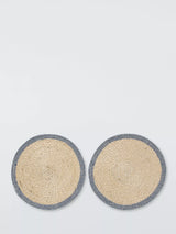 John Lewis John Lewis Coastal Woven Cotton Round Placemat Set of 2 Natural/Indigo- Buy online at McGrocer