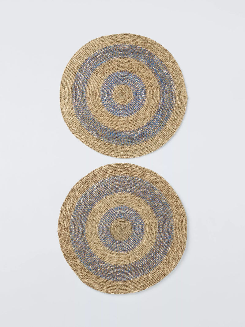 John Lewis jute round placemats cobalt natural 35cm, imported from the UK