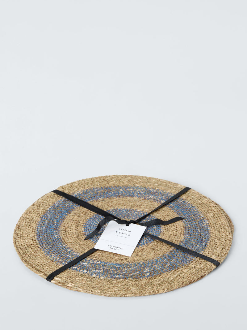 John Lewis jute round placemats cobalt natural 35cm, imported from the UK