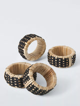 John Lewis John Lewis Rustic Woven Cane Napkin Rings, Set of 4, Natural/Black- Buy online at McGrocer