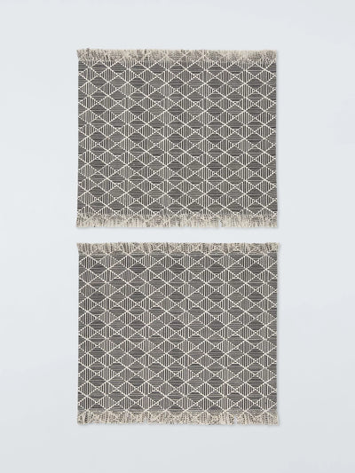 John Lewis John Lewis Rustic Monochrome Geometric Pattern Cotton Placemats, Set of 2, Black/White- Buy online at McGrocer