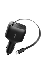 John Lewis Belkin Retractable 2-Port USB-C & USB-A Car Charger, 75W, Black- Buy online at McGrocer