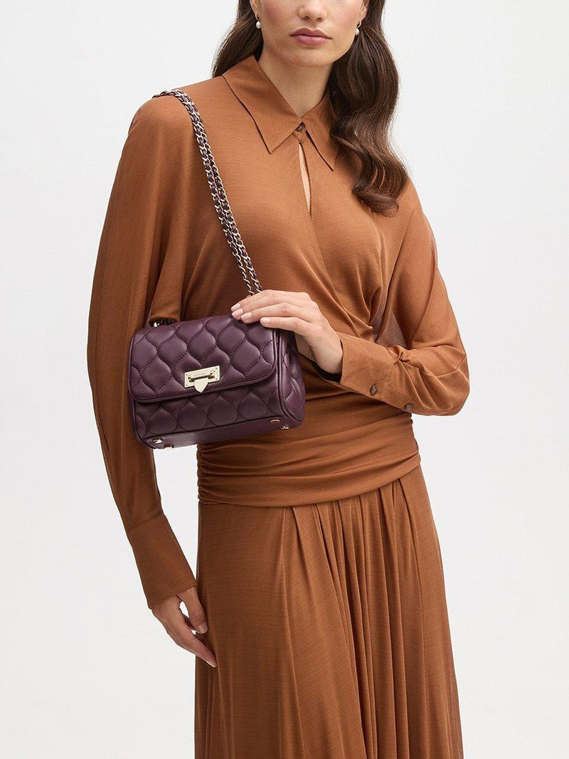 Aspinal of London Lottie quilted leather shoulder bag Fig, UK version