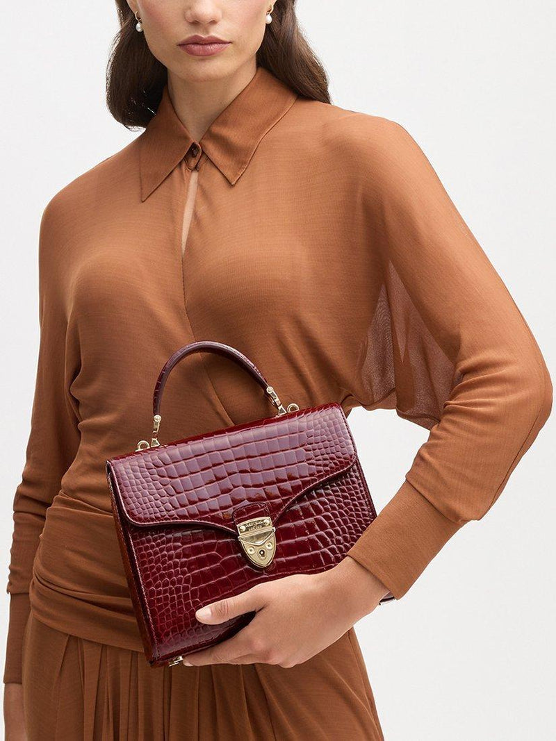 Aspinal of London Mayfair leather top handle bag Merlot, imported from the UK
