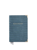 Aspinal London croc leather passport cover peacock UK version