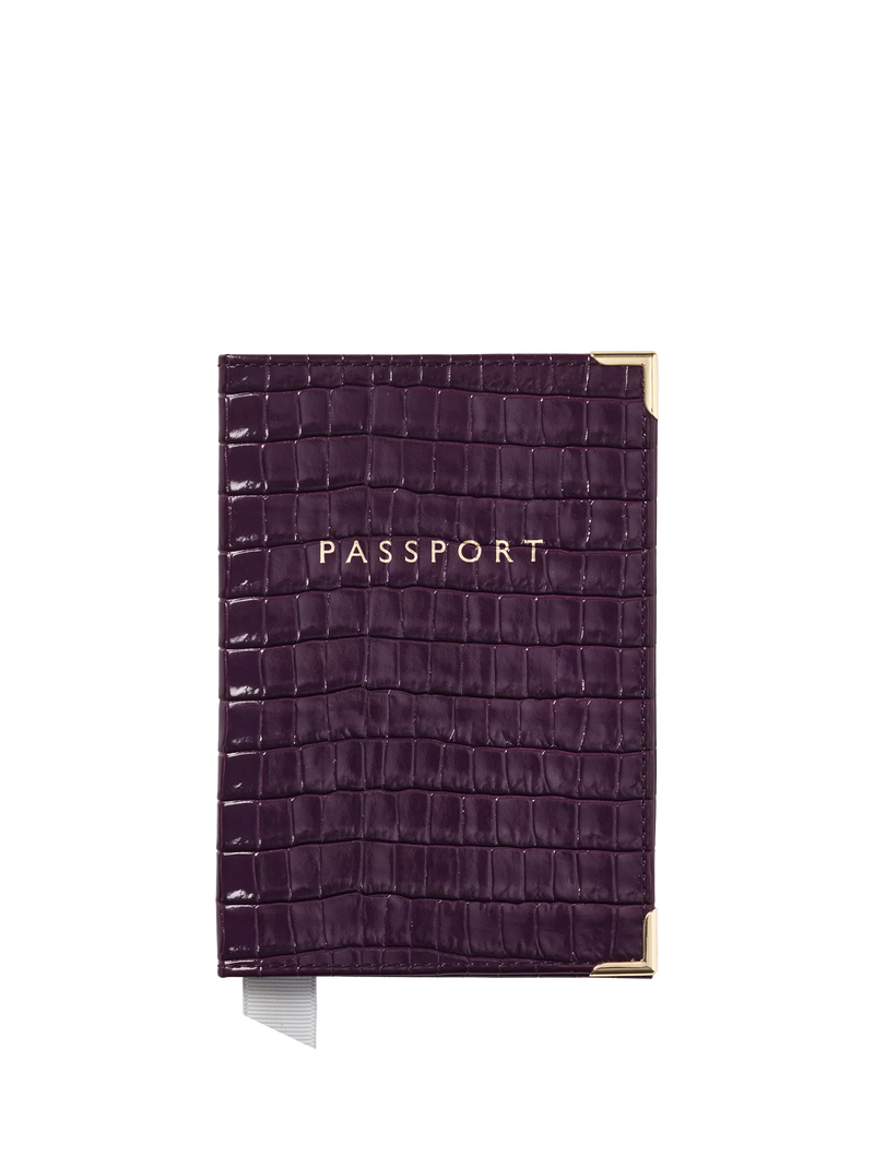 Aspinal of London passport cover croc leather fig H14xW9.5cm - British product