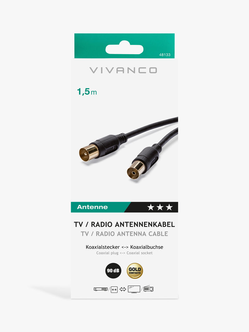 Vivanco coaxial aerial cable 90dB 1.5m black (British brand)