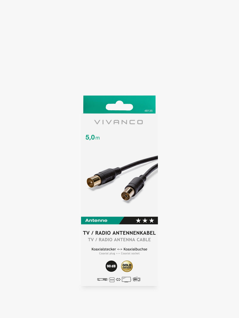 Vivanco coaxial aerial cable 5m black, imported from the UK