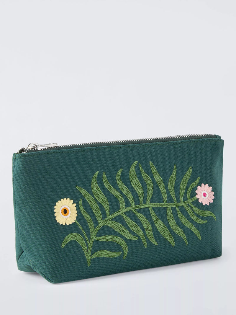 John Lewis small embroidered floral pouch bag green (British brand)