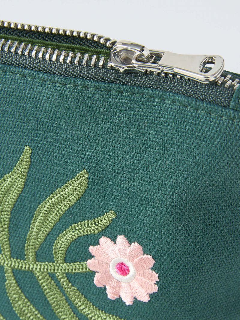 John Lewis small embroidered floral pouch bag green (British brand)