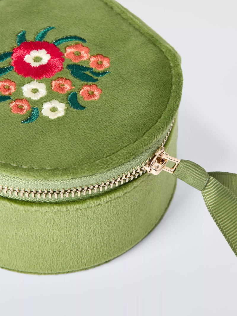 John Lewis travel jewellery box green velvet with floral embroidery, UK version
