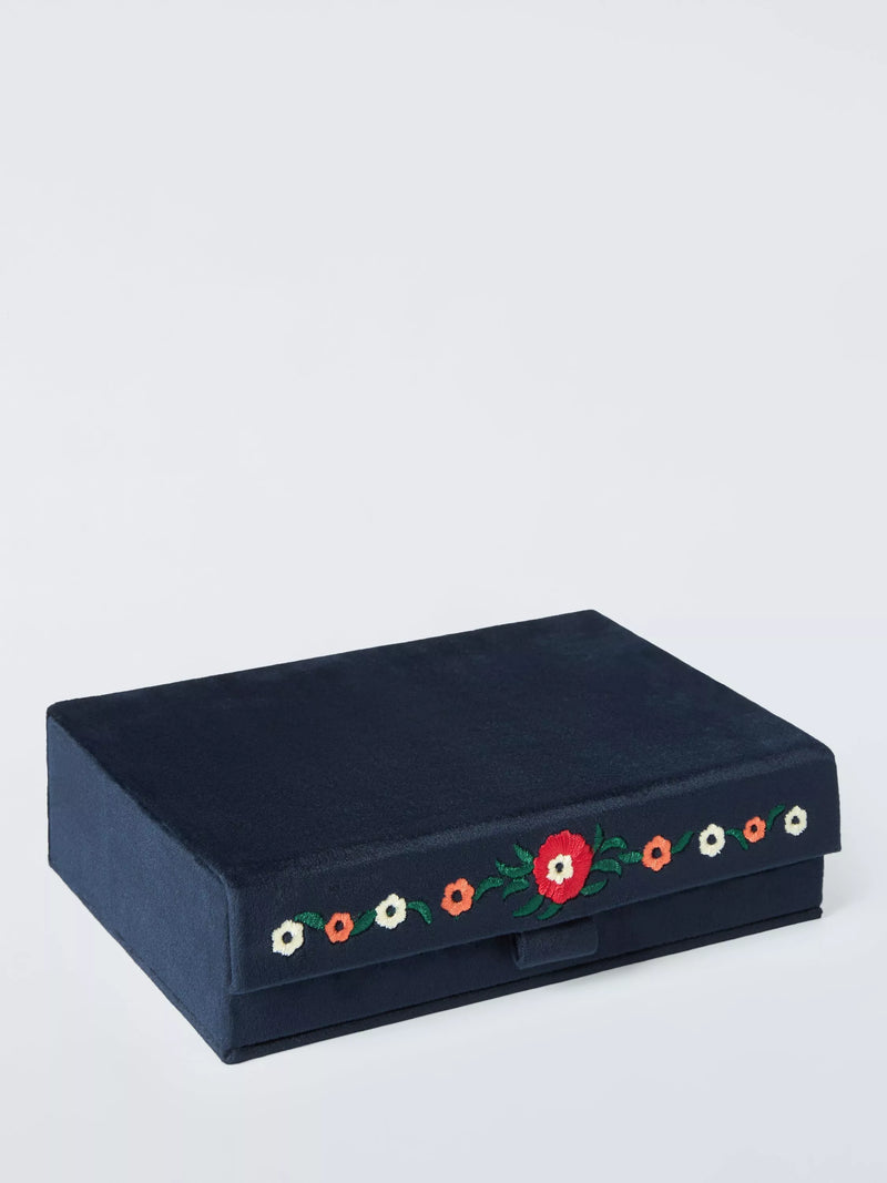 John Lewis Archive embroidered floral jewellery box navy, UK version