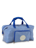 Joules ticking stripe duffle bag 33L in blue and white (British brand)