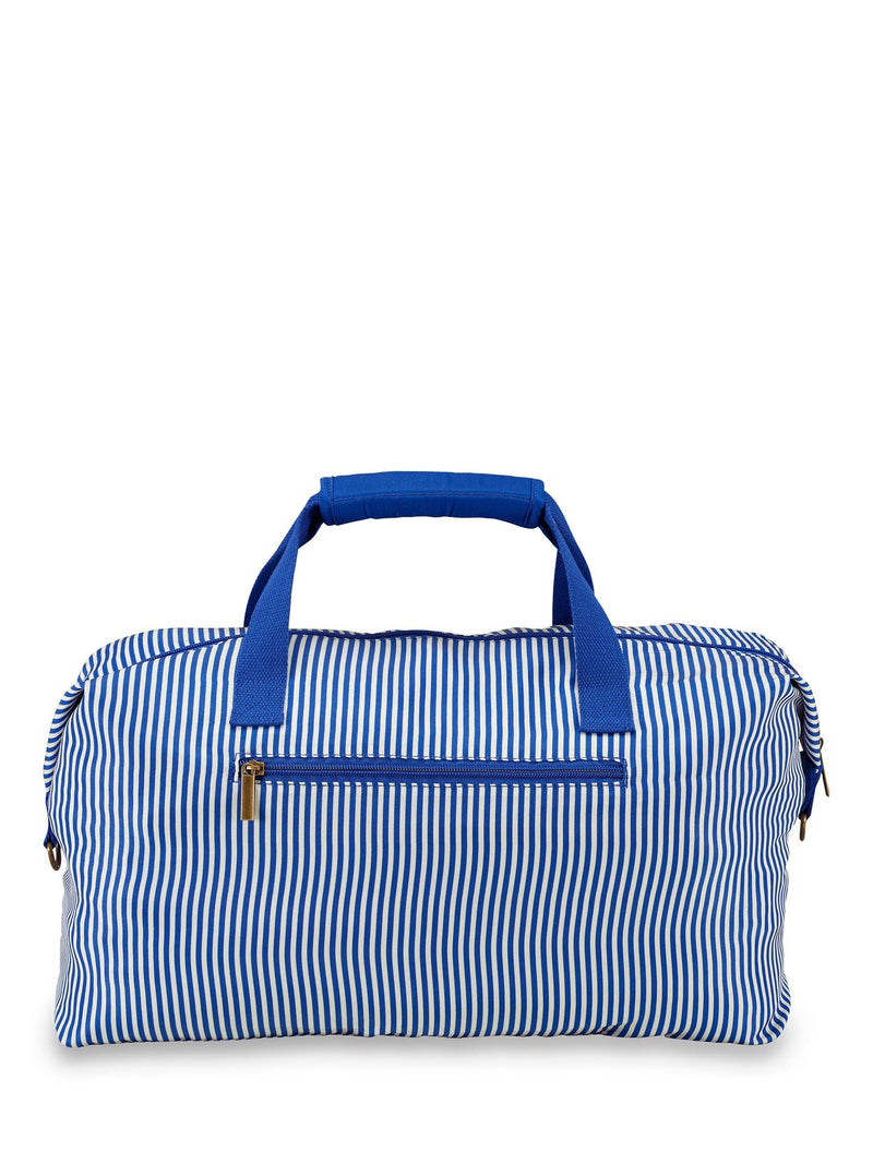 Joules ticking stripe duffle bag 33L in blue and white (British brand)