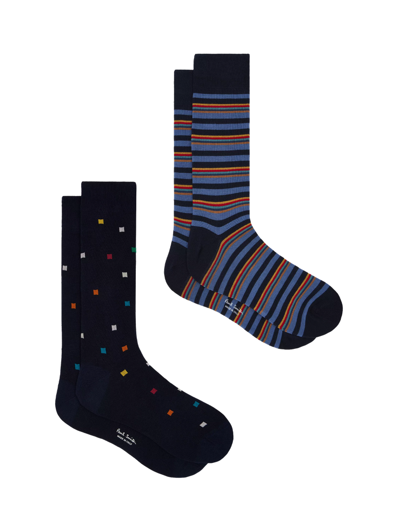 Paul Smith cotton rich stripe and square socks pack of 2 black (British brand)