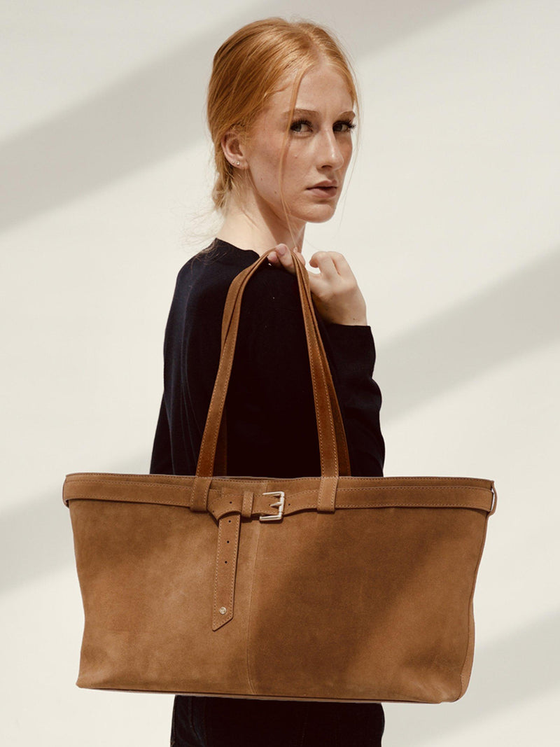 Apatchy London Esme East West suede shoulder bag, imported from the UK