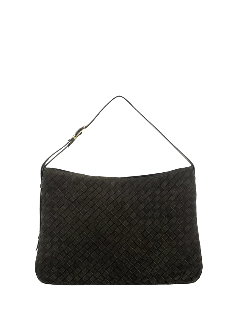 Apatchy London Holly woven suede handbag chocolate (British brand)