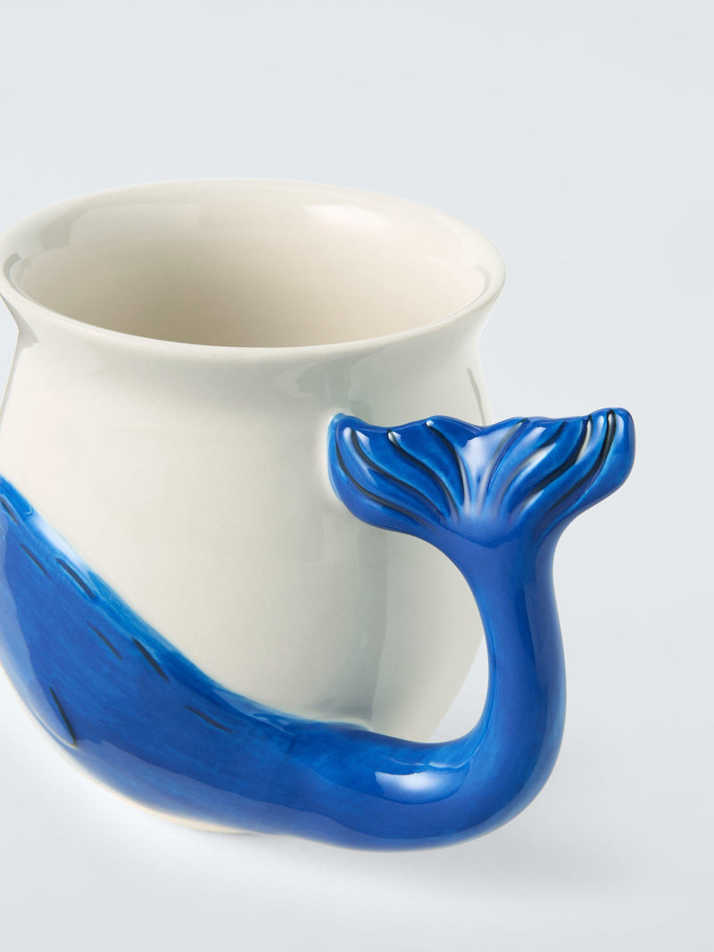 John Lewis hand painted stoneware whale mug 530ml blue white, UK version