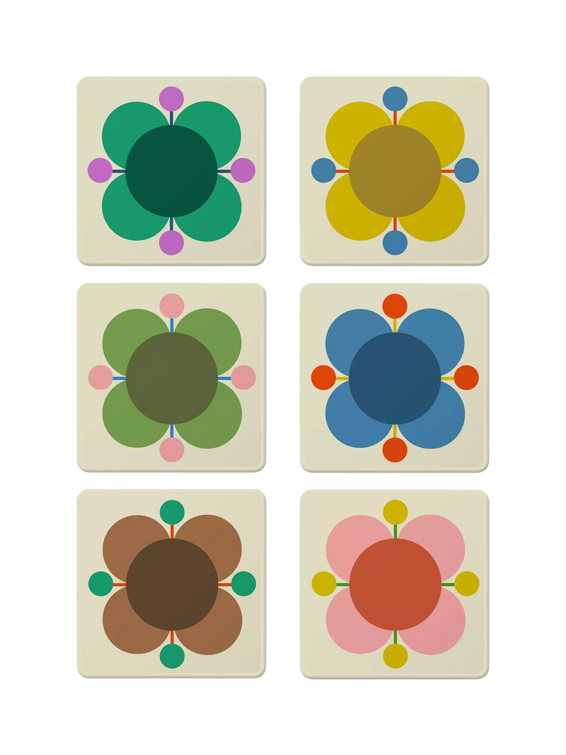 Orla Kiely atomic flower coaster set of 6, UK version