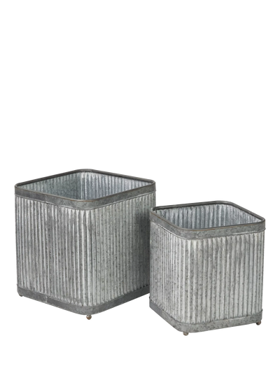 John Lewis Pacific Square Ribbed Zinc Outdoor Planters, Silver, Set of 2- Buy online at McGrocer