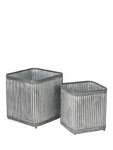 John Lewis Pacific Square Ribbed Zinc Outdoor Planters, Silver, Set of 2- Buy online at McGrocer