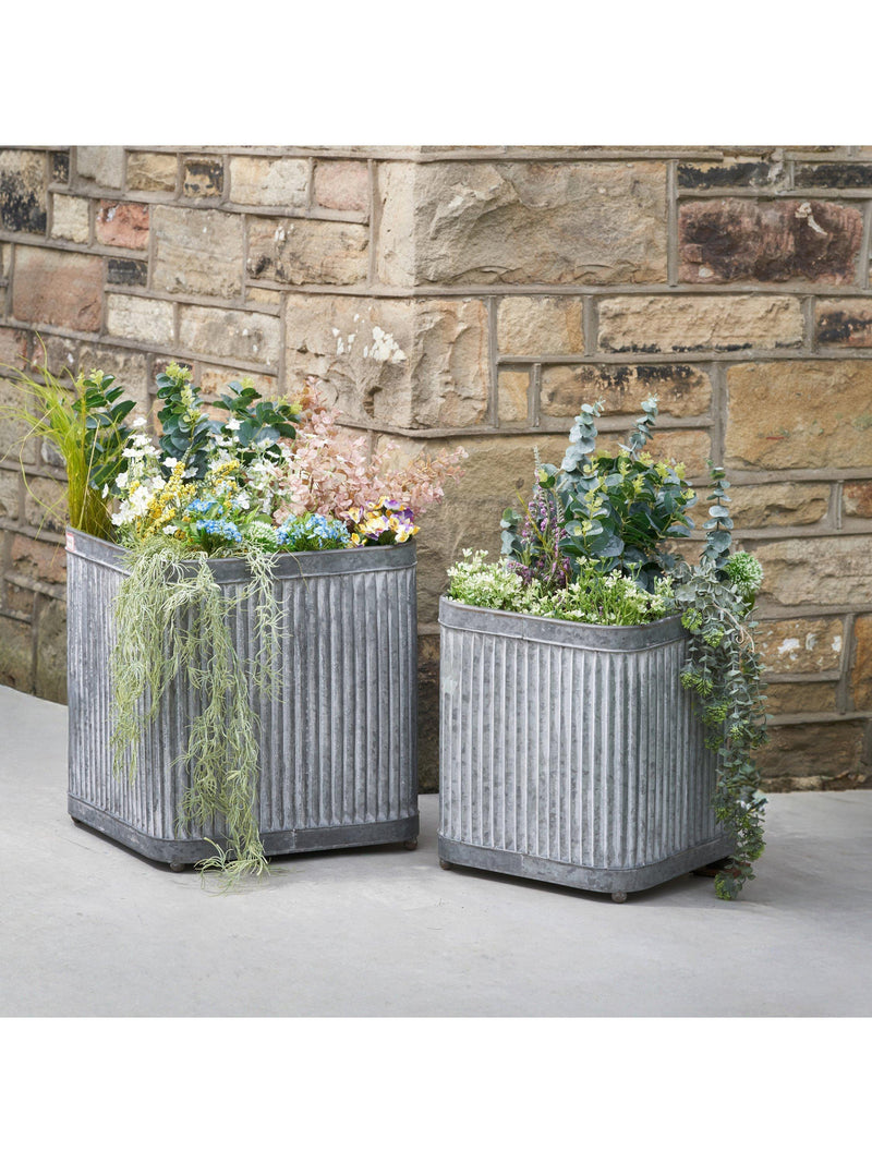 Pacific square zinc planters set of two sizes, UK version